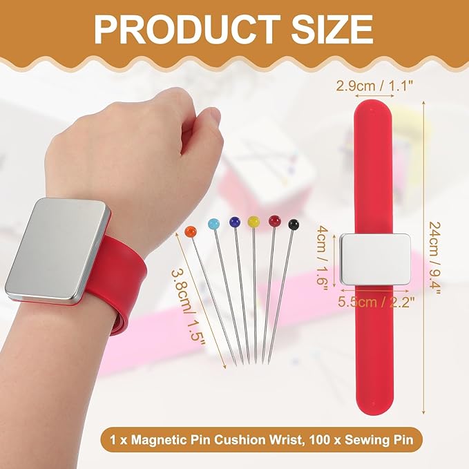 PATIKIL Magnetic Wrist Pin Cushions for Sewing, Magnetic Pin Cushion Magnetic Wrist Gel Band Holder Wristband Pincushion with Pins for Sewing Braiding Quilting Hair Clips, Red