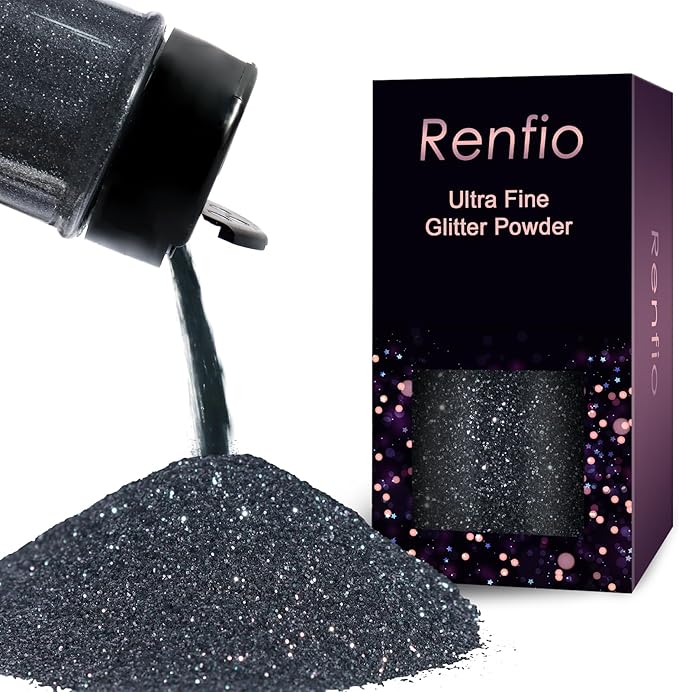 Renfio Ultra Fine Glitter Powder Metallic Resin Glitter 2.11 Oz (60g) PET Flakes Crafts Sequins 1/128" 0.008" 0.2mm Epoxy Chips Flakes for Tumblers Slime Decoration - Charcoal
