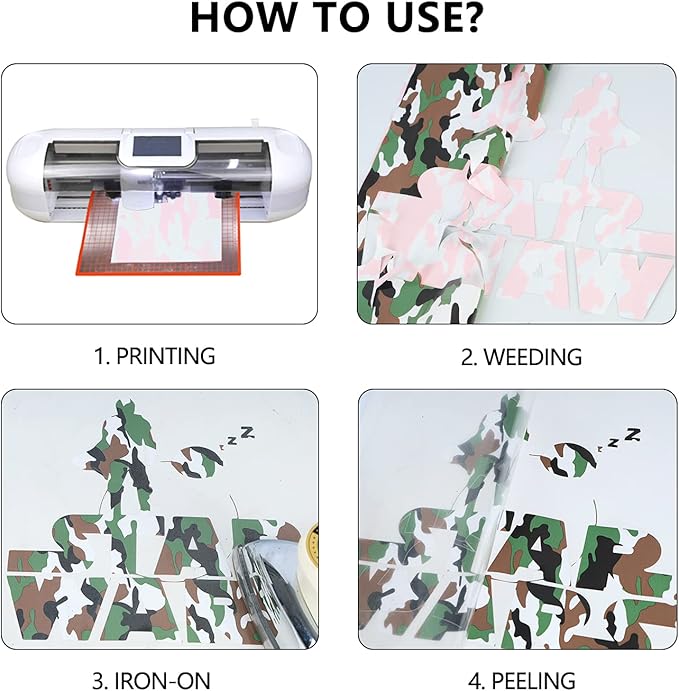 Guangyintong Camouflage Green Heat Transfer Vinyl HTV Rolls, 12" x 8ft PU Iron on Vinyl for T-Shirts, Stretchy Thin Soft HTV for All Cutter Machines, Easy to Cut & Weed