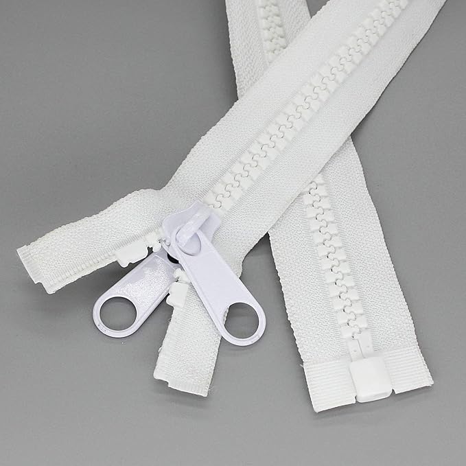 Leekayer 2PCS #10 36 Inch Heavy Duty Zippers for Sewing Separating Large Plastic Zippers White Tape with Double Pull Tab Slider, Sleeping Bag, Boat, Canvas, Cover, Trampoline, Dog Bed,Tent (36" 2pcs)