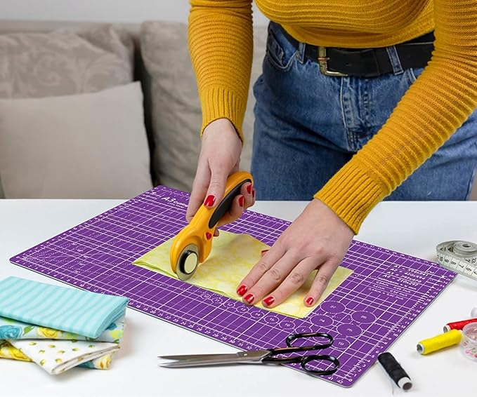 Headley Tools 18"x12" Thickened Self Healing Cutting Mat, A3 Rotary Cutting Sewing Mat for Crafts, Double Sided 5-Ply Table Cutting Board for Fabric Quilting Art Hobby Project, Pink/Purple