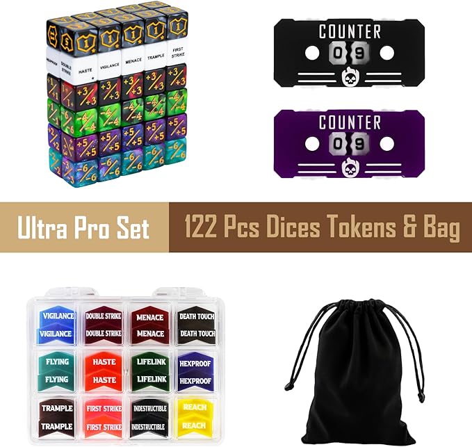 122PCS MTG Keyword Tokens & Dice & Life Counter Set for Magic Card, Health Tracker Life Counter Bulk Ability MTG Dice Set, Compatible with TCG Card Gaming Accessories CCG Creature Stats