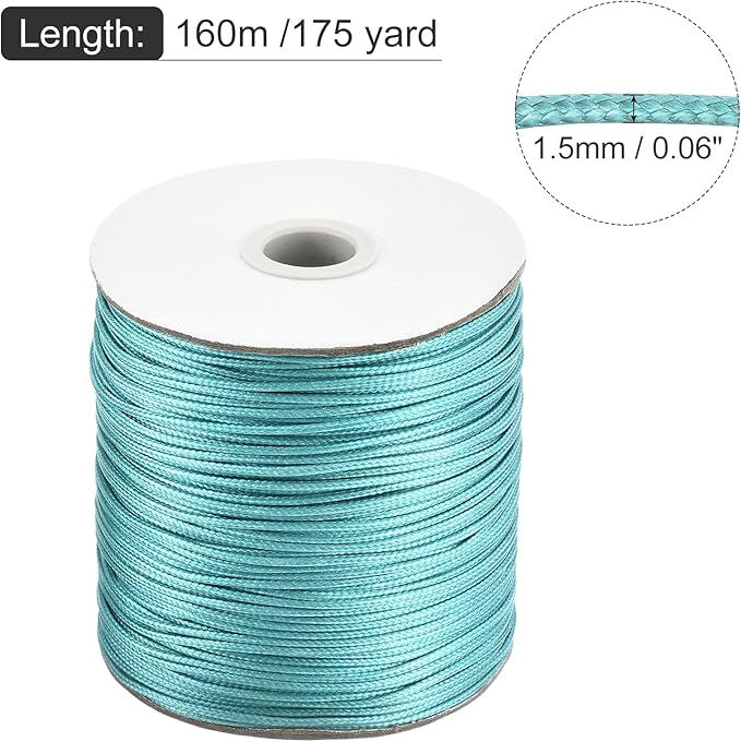 MECCANIXITY Waxed Cord 1.5mm Waxed Polyester Cord 175 Yard Wax String for Bracelet Making,Necklaces, Beading,Jewelry Making and DIY Crafts(Blue)