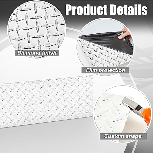 1pcs Diamond Plate Sheet Metal Heavy Duty Tread Aluminum Sheet Diamond Tread Plate for Wall Covering, Cargo Trailer, RV and More (12'' X 36'' X 0.08'',Silver)