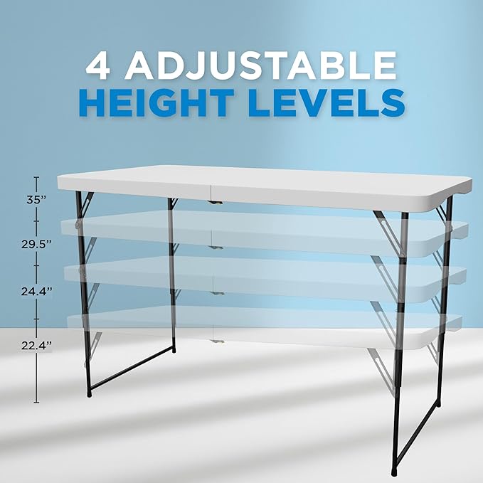 Sorfey Folding Table 4-Foot X 24 inch, Adjustable to 4 Heights, White Plastic