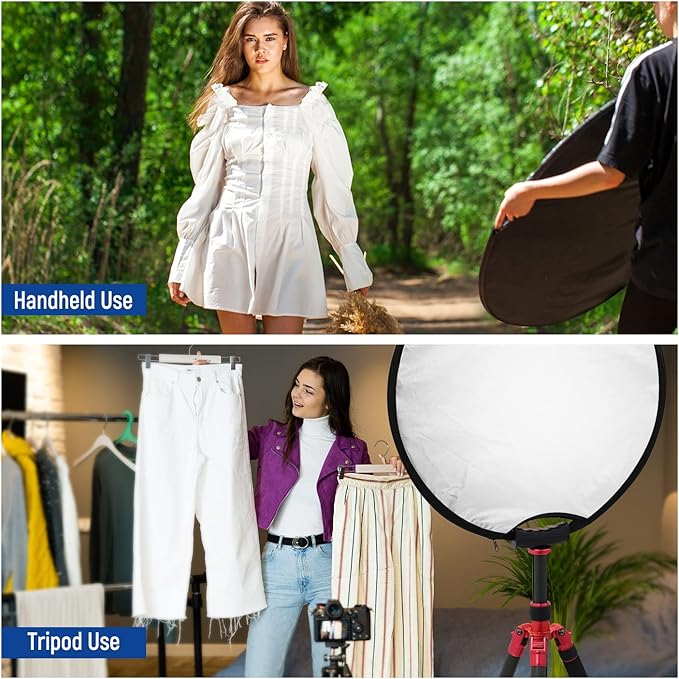 NEEWER 22"/56cm Light Reflector with Handle Grip with 3/8" Thread, 5 in 1 Collapsible Disc Light Diffuser Translucent/Silver/Gold/White/Black for Photography Lighting, Outdoor Lighting, RF-56II