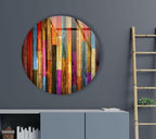 My Photostation.com 31.5''(80cm) Diameter Colorful Wood Pattern Round Glass Wall Art Tempered Glass Printing Wall Decor Large Wall Art Wall Hangings