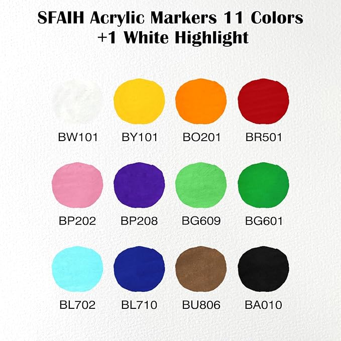 SFAIH Pumpkin Acrylic Markers, 12 Colors Halloween Decor Paint Pens for Pumpkin Decorating, Costume Making, Dual Tips (1-6mm Brush & 0.5-4mm Chisel) for Glass, Ceramic, fabric, Waterproof & Quick-Dry