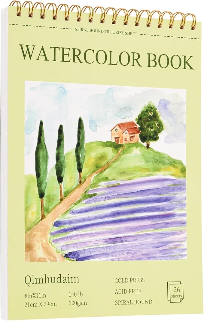 Watercolor Paper Pad 8" x11” (26Sheets, 140lb/300g), Spiral - Bound with Tear - Line. Artist-Grade Mixed Media Sketchbook- Water Color Paper for Adults Kids-Watercolor Sketches,and Art Journals