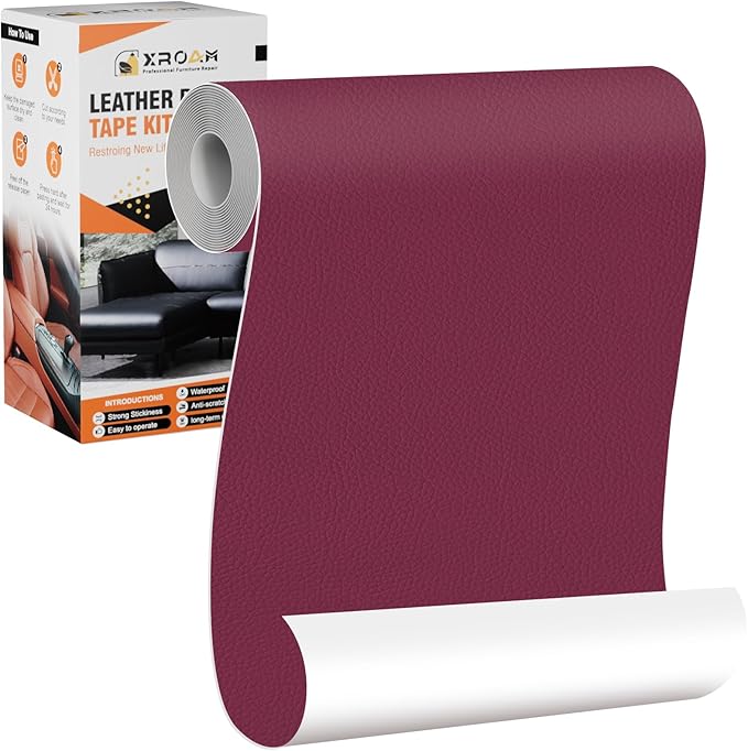 Leather Repair Tape, 4.7x63 inch Leather Patches for Furniture, Self Adhesive Leather Repair Patch for Sofas, Couches, Leather Covers, Seats, Chairs, Vinyl Repair Tape Wine Red
