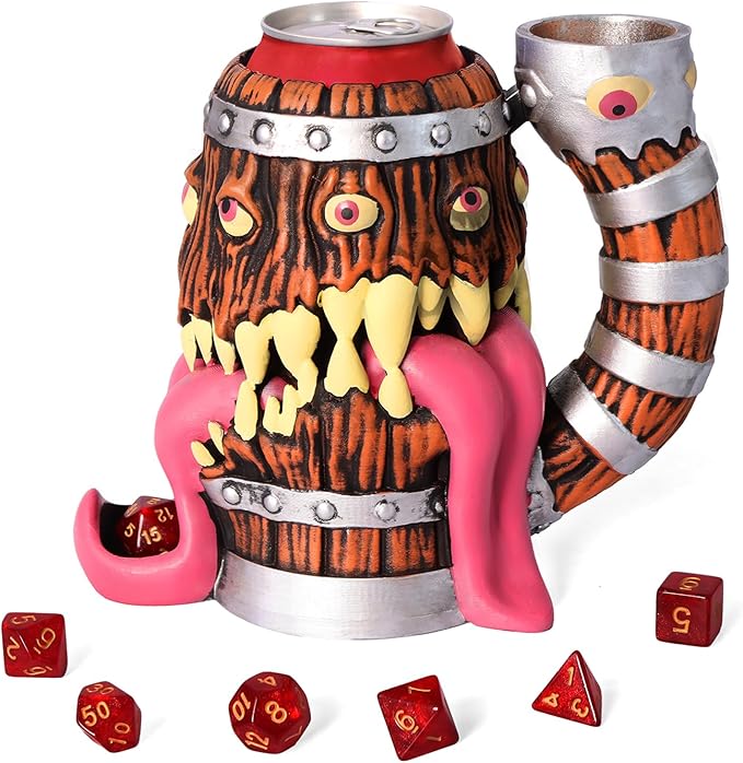 Dice Tower Mug, Dice Rolling Tower, Comes with 7 PCS Dice Set, Suitable for DND Dungeons and Dragons, Tabletop Games, Available As Drink Holder, D&D Gifts, DND Accessories (Original Wood)
