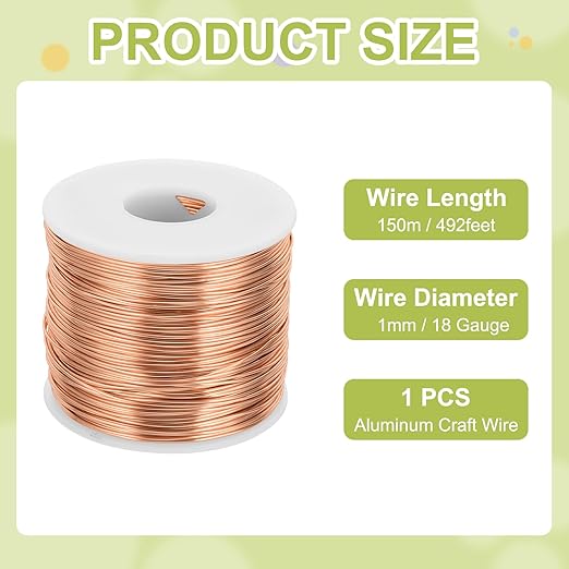 MECCANIXITY 18 Gauge Anodized Aluminum Craft Wire Bendable Bonsai Training Wire 492 Feet 1mm for Sculpting Crafts Wreath Floral Beading Jewelry Making, Copper Tone