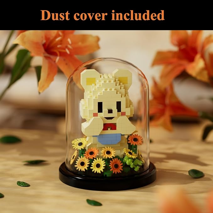 Artificial Flower Animal Toy Building Set for Adults,Mini Bear Plant Bonsai Tree,Botanical Collection Gift for Kids,Office Home Decor Building Block,Birthday Gift for Girls Women Mom(Sunflower)