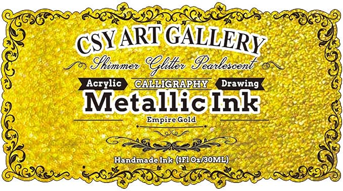 CSY Art Gallery 1oz Ultra Shiny Quick Dry Metallic Gilding Paint -Acrylic Inks-Calligraphy Ink for Crafts, Resin Art, DIY, Furniture, Wood (Empire Gold)