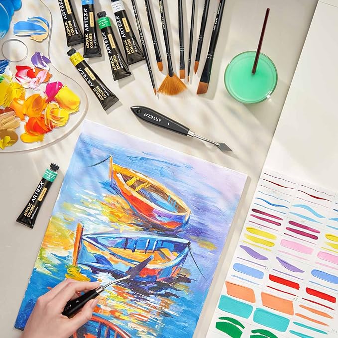ARTEZA Canvas Boards for Painting, 11 x 14 Inches, Pack of 14, Blank White Canvas Panels for Acrylic, Oil, Gouache & Tempera Painting