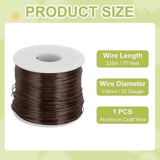 MECCANIXITY 20 Gauge Anodized Aluminum Craft Wire Bendable Bonsai Training Wire 771 Feet 0.8mm for Sculpting Crafts Wreath Floral Beading Jewelry Making, Brown