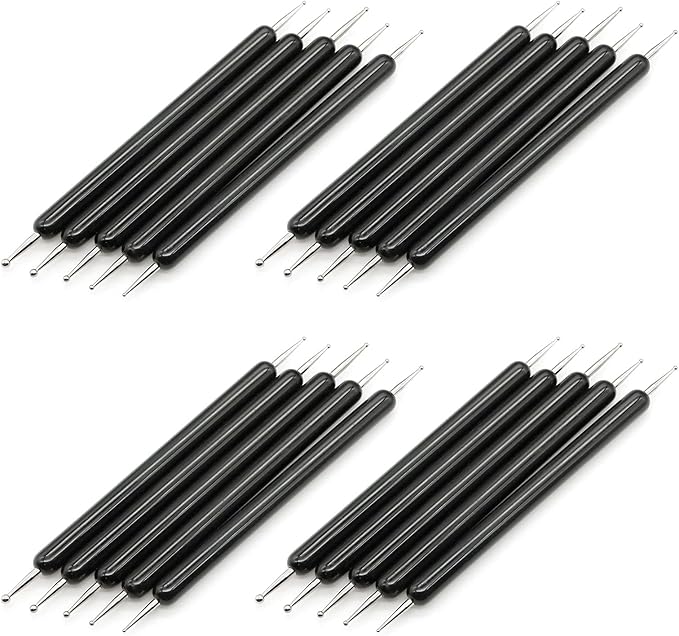 4 Set Embossing Stylus Double End Tracing Dotting Tool, 20 Pcs Ball Embossing Stylus Double End Tracing Dotting Tool for Pottery Clay Craft, Embossing Art (Black)