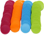 Set of 100 Opaque Plastic Learning Counters Mini Poker Chips Game Tokens with Storage Box (Mediumvioletred+Lawngreen+Deepsky Blue+Orange, 1.26 Inch)