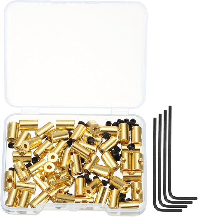 MECCANIXITY 50 Pcs Metal Locking Pin Backs, Locking Pin Keepers Clasp 9mm(H) with 4 Wrench Replacement in Storage Case for Badge, Brooch, Gold Tone