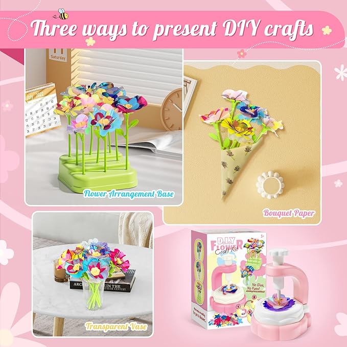 Glotrove Fabric Flower Bouquets Toys, Arts and Crafts for Kids Ages 6-8 8-12 Girls, DIY Craft Kits Gifts for Girls Birthday, Educational Toys for Building Your Flower Bouquet