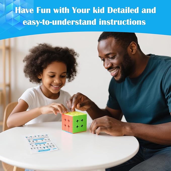 3x3 Speed Cube Stickerless with Stand & Tutorial: Magic Smooth Play, Easy Turning Puzzle Toy for Kids Adults, STEM Educational Gift