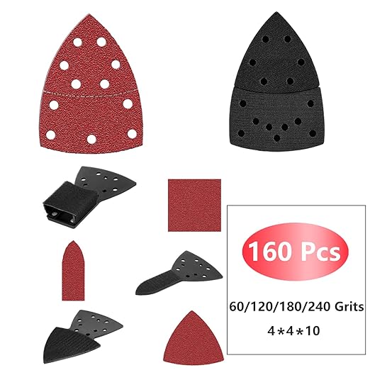 160pcs Detail Sander Sandpaper for Mouse Sander, 60 120 180 240 Grit Sanding Sheets, Sander Pads for Detail Sander, Finger Sander -FSM16