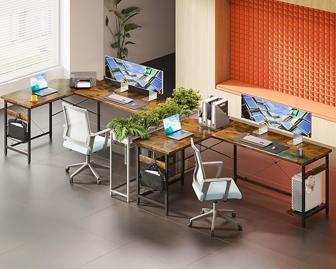 Coleshome 66" L Shaped Larger Gaming Desk, Corner Computer Desk, Sturdy Home Office Computer Table, Writing Workstation, Vintage