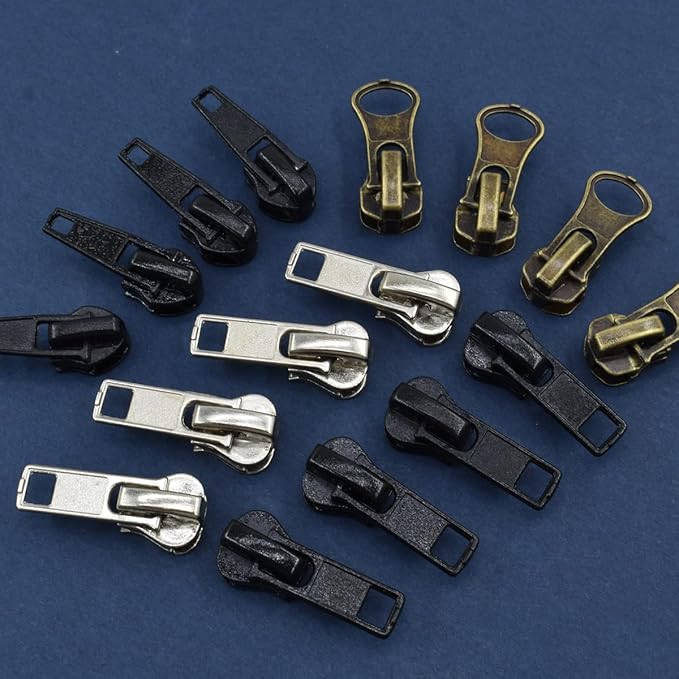 24 Pcs #5#7 Zipper Sliders Replacement Zipper Pull Repair Kit Includes Top and Bottom Stoppers for Clothing Bags Purses Luggage Metal Plastic Nylon Coil Jacket Zippers Supplies