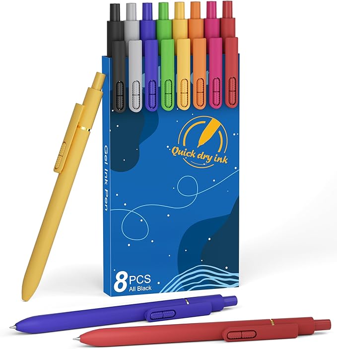 inkipen- 8 Pack Pens, Gel pens Black Ink, Fine Point(0.5mm),Quick-Drying Smooth Writing,School and Office Supplies