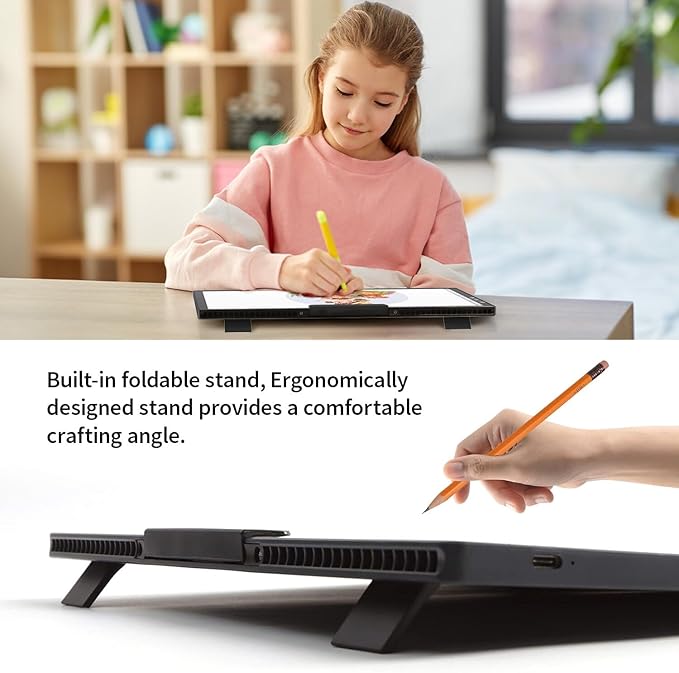 Zocelight Rechargeable A4 Light Box,led Light pad with Built-in Stand & Clip,6 Levels of Brightness Light Box for tracing,Diamond Painting.Light Table for Artists,Drawing,Sketching,Animation,X-ray