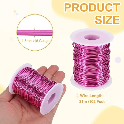 uxcell 16 Gauge / 1.5mm Anodized Aluminum Wire for Jewelry Craft Making, 102 Feet Bendable Flexible Wire for DIY Home Decor Gardening Sculpture, Rose Red
