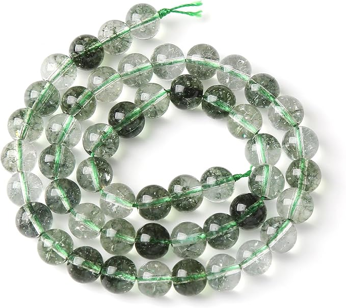 36PCS 10MM Green Crackle Phantom Ghost Crystal Beads for Jewelry Making DIY Bracelet Necklace Accessories 15" Energy Healing Power Stone Beads