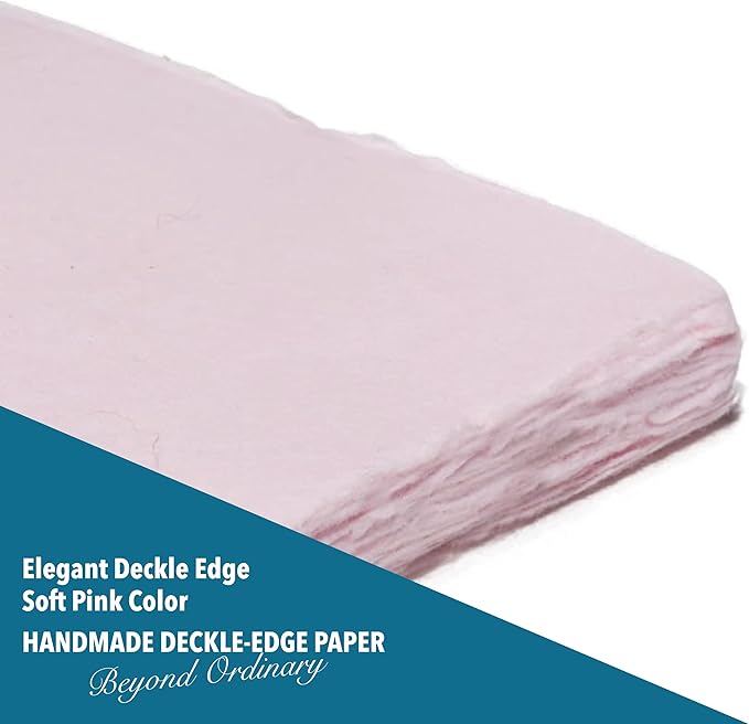 Wanderings Pink A4 Handmade Paper with Deckled Edge - 8.3" x 11.7", 150 GSM, 50 Sheets Textured Paper - Perfect for Light Watercolor, Drawing, Writing, Printing & Mixed Media