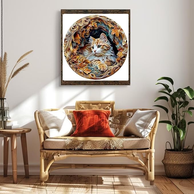 Wooden Puzzles Adults, 3D Cat Wooden Puzzles 200 Pieces, Unique Animal Shaped Wood Challenging Jigsaw Puzzles Gifts for Adults, 11.4x11.3in