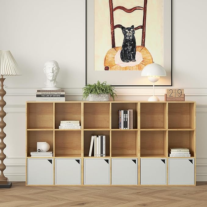 Wooden 6-Cube Storage Organizer with Closed Back Panel, 11in Cube Shelf Opening, Bookshelf, Display Shelf,Closet Cabinet for Home and Office,Natural Oak