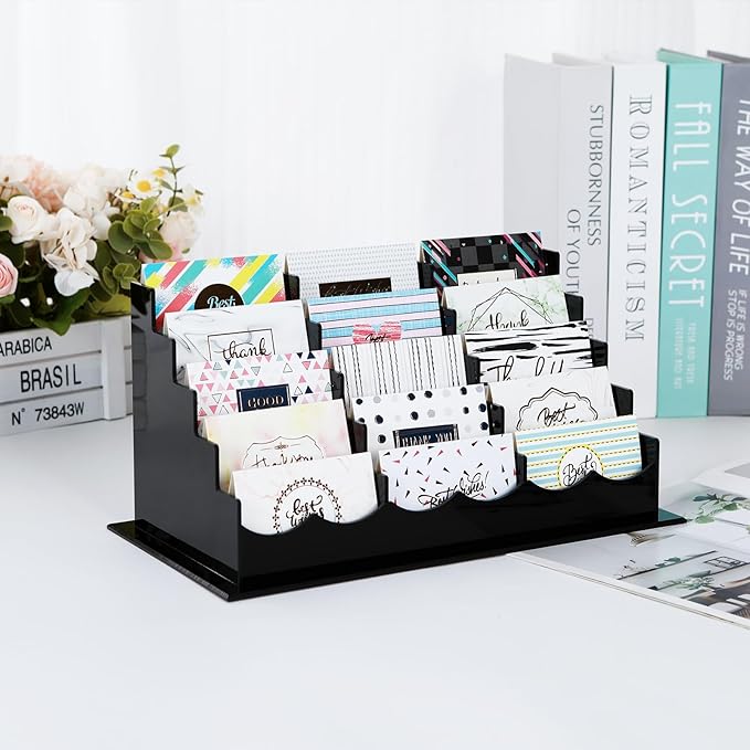 Business Acrylic Card Holder Display for Desk, 15 Slots 5 Tiers Multiple-Black Acrylic Business Card Stand Set, Holds Approximately 750 Cards