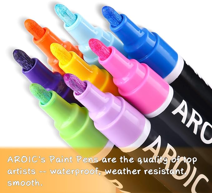 AROIC Paint Pens Paint Markers, 16 colors Oil-Based Waterproof Painting Marker Pen Set On Rock, Wood, Fabric, Metal, Plastic, Glass, Canvas, Mugs, Waterproof, DIY Craft and More