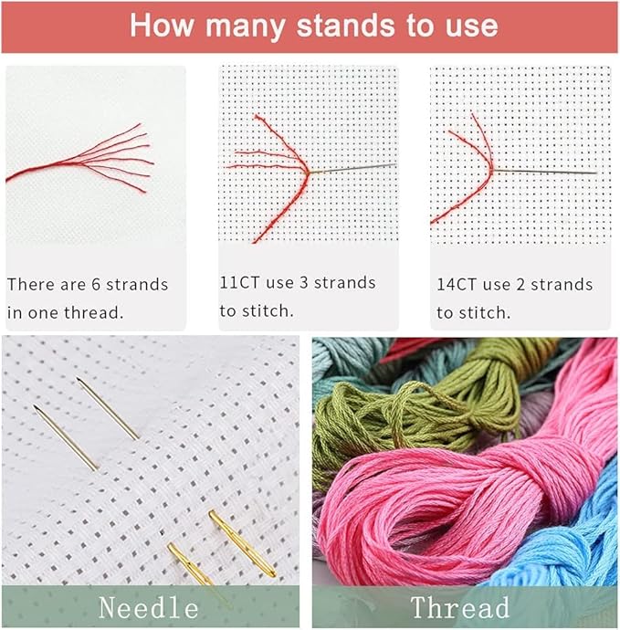 Leczany Cross Stitch Stamped Kit for Adults or Kids - Colorful Elephant | DIY Embroidery Starter Patterns Craft Kit Needlepoint for Beginner | 11CT, 3 Strands | 17.2x21.3 inches