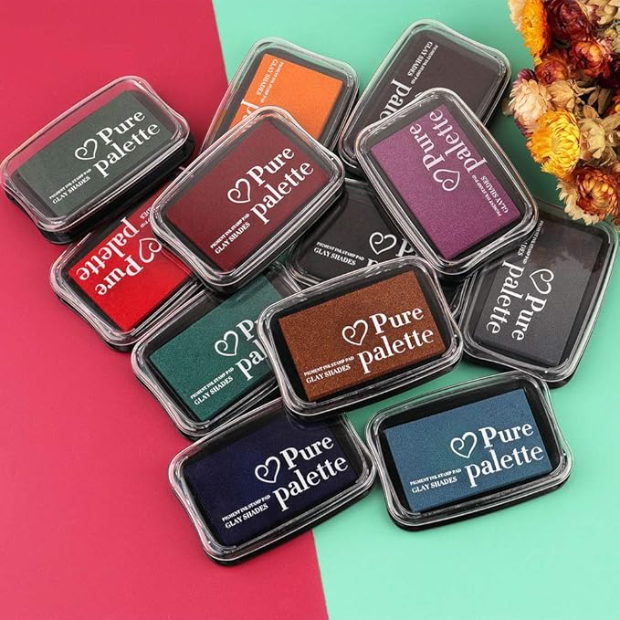 Dizdkizd Ink Pad Set, European Vintage Color Pigment Ink Pad, 12 Colors High Ink Quantity Stamp Pads for Rubber Stamps, Paper, Scrapbooking, Wood Fabric and Craft Supplies