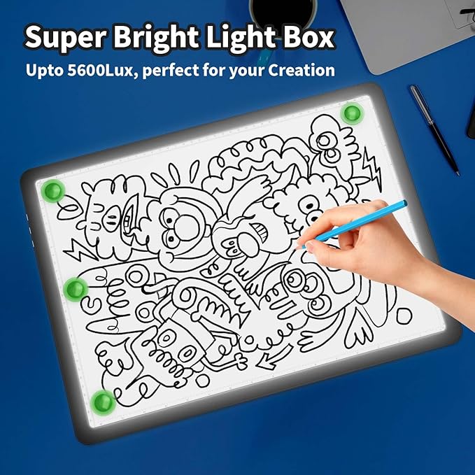Zocelight Rechargeable A3 Light Box for tracing,Diamond Art Light Board with 4 Magnets,Wireless Light Pad for Diamond Painting,Ultra Bright Light Table for Drawing, Sketching,Animation(Black)