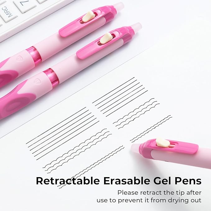 M&G 6 PCS Retractable Erasable Gel Pens, 0.5mm Black Ink Gel Pen, Fine Point Erasable Pen Make Mistakes Disappear, Premium Comfort Grip Note Taking and Crossword Puzzles