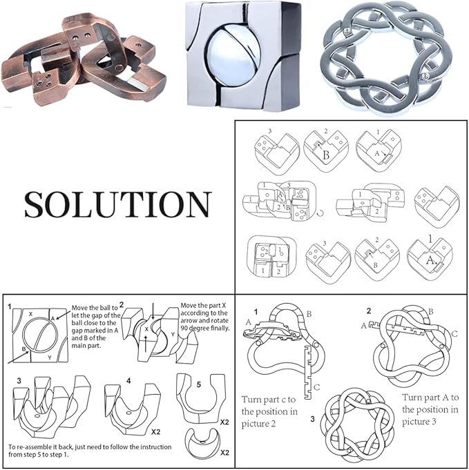 Brain Teaser Puzzle for Adults Puzzles Metal Hole Lock Adult Educational Toy Games for Adults Teens Educational Toy Gift (White)
