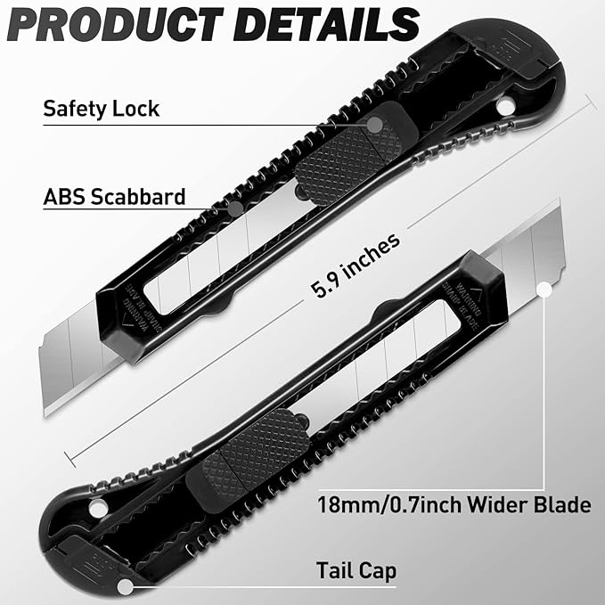 DIYSELF 30 Pack Box Cutter Retractable, Box Cutters with 18mm Wide Utility Blades, Sharp Utility Knife Retractable, Box Cutter Knife for Office, Home, Arts Crafts, Hobby, Cardboard, Paper