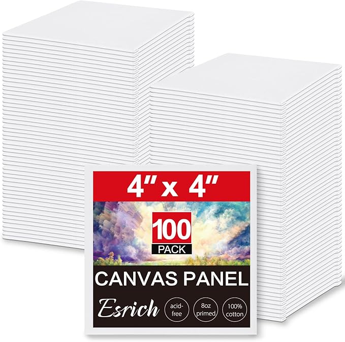 ESRICH Canvas Boards for Painting, 100 Pack Canvases for Painting 4x4 100% Cotton Small Paint Canvas Primed Acid Free Mini Blank Canvas Panels for Oil Paint,Watercolor,Acrylic Paint,Gouache&Tempera.