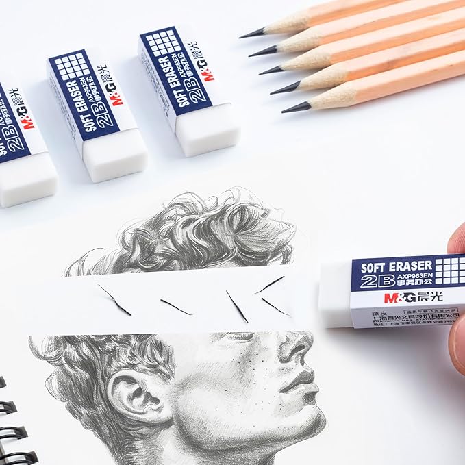 M&G 24 Pack Erasers Pencil Erasers, 2B White Rubber Eraser Rectangular Bulk for Kids School Students Office, Art Erasers for Drawing