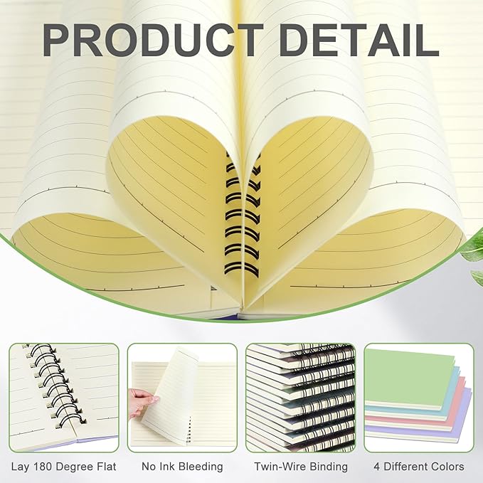 Yahenda 4 Pcs Spiral Notebook Bulk A5 Journal Lined 8.3'' x 5.5'' Writing Composition Paper Small Notepad Subject Notebook for Students Office Business Back to School Supplies (Pastel Colors)
