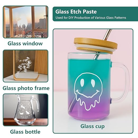 Glass Etch Paste Kit - 300g, Create Permanently Stunning Designs on Glass Surfaces, Perfect for DIY Mirrors, Windows, Glassware