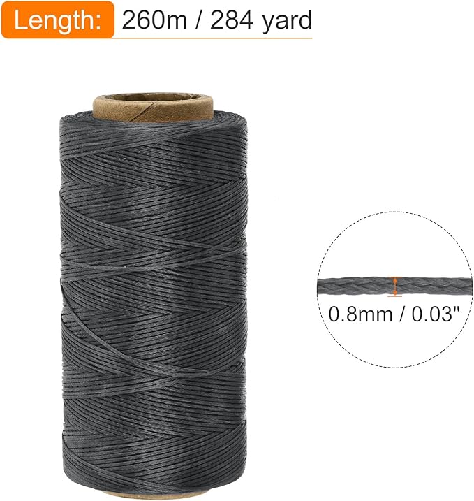 MECCANIXITY Waxed Thread,284 Yard 0.8mm 150D Flat Wax Thread Polyester Waxed String for Leather Sewing Hand Weaving Book Binding Home Decoration,Deep Gray