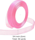 Ribbon for Gift Wrapping 3/4 inch Pink Sheer Organza Ribbon for Flower Bouquet Tulle Thin Chiffon Ribbons for Wedding Invitations Christmas Halloween Presents Decorations Crafts 50 Yards