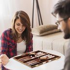 Backgammon Set - Classic Board Game with Premium Leather Case - Portable Travel Strategy Backgammon Game Set for Adults, Kids (15inch, Khaki)
